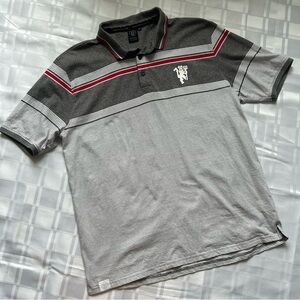 Manchester United Grey Striped Short Sleeve Polo Style T-shirt